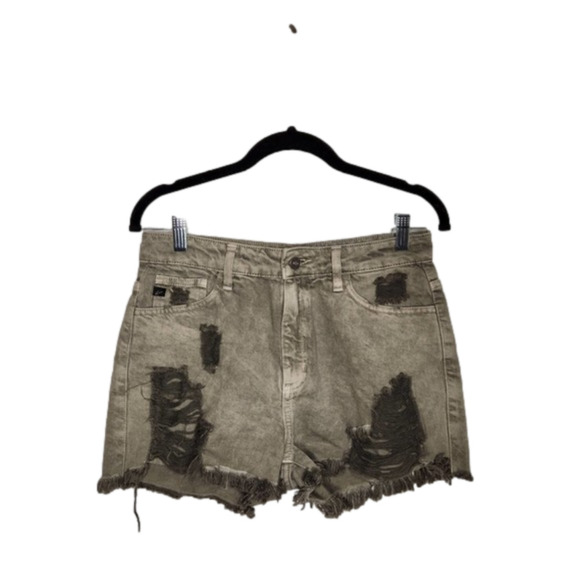KanCan High Waisted Green Distressed Shorts Size Medium - Picture 1 of 11